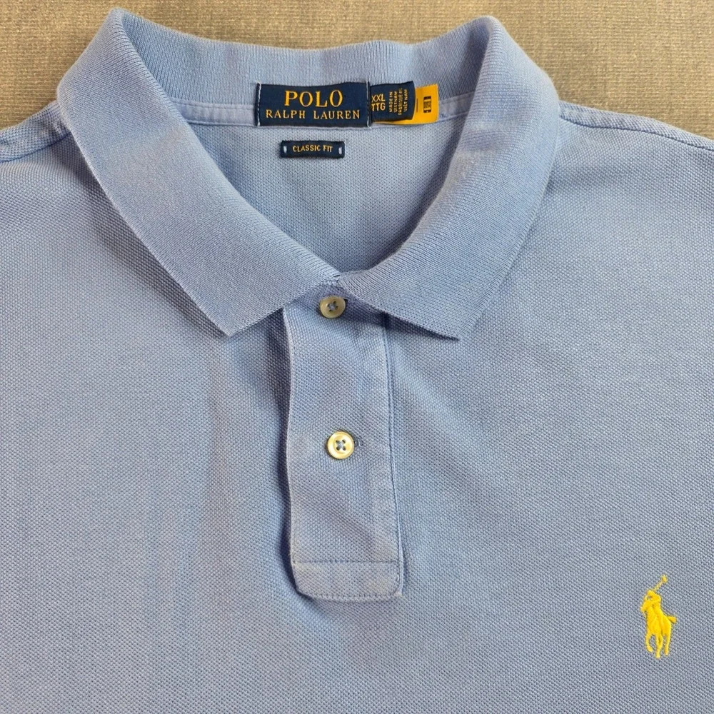 Polo Ralph‎ Lauren Mens XXL Classic Fit Light Blue Yellow Pony Polo Shirt Cotton